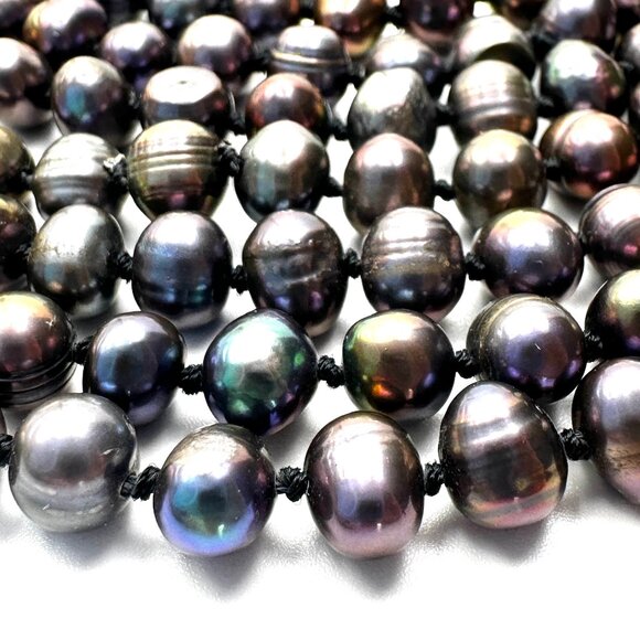 Vintage 66" Peacock Baroque Pearl Necklace — Hand-knotted, Lustrous & Fab — EUC - Picture 10 of 12